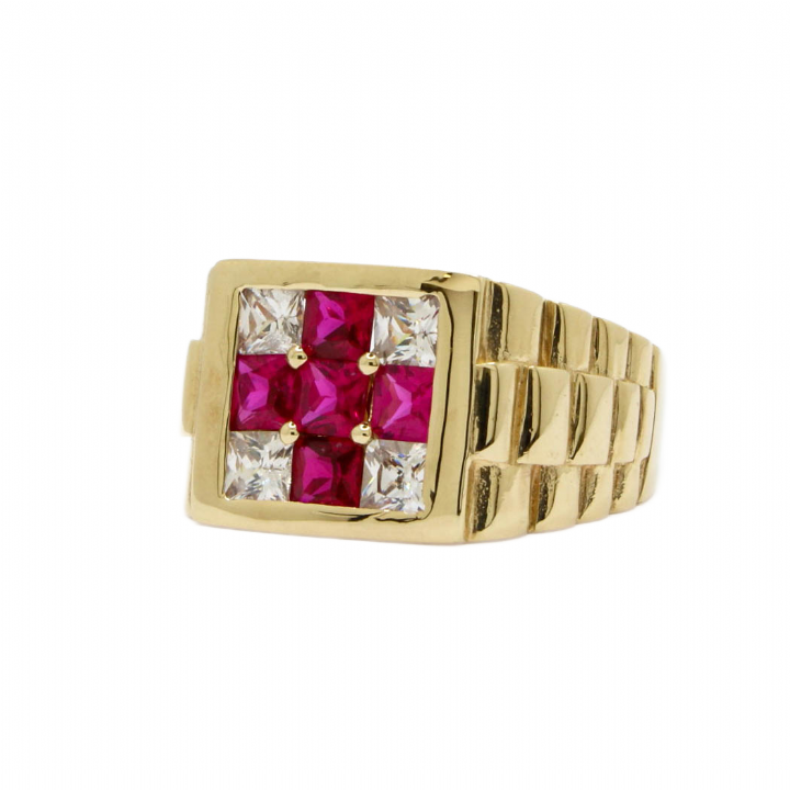 Pre-Owned 9ct Yellow Gold Red Cross, Large Stone Ring