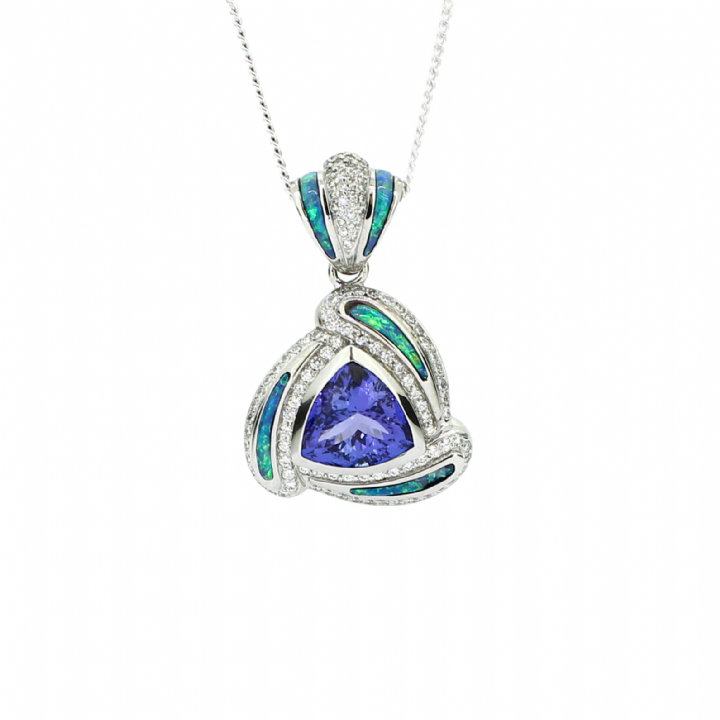 Pre-Owned 18ct Tanzanite, Diamond & Opal Pendant Total 1.40ct