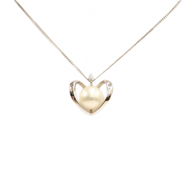 Pre-Owned 9ct White Gold White Stone & Pearl Pendant & 18