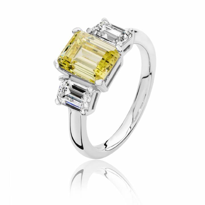 New Silver White & Yellow 3 Stone Ring