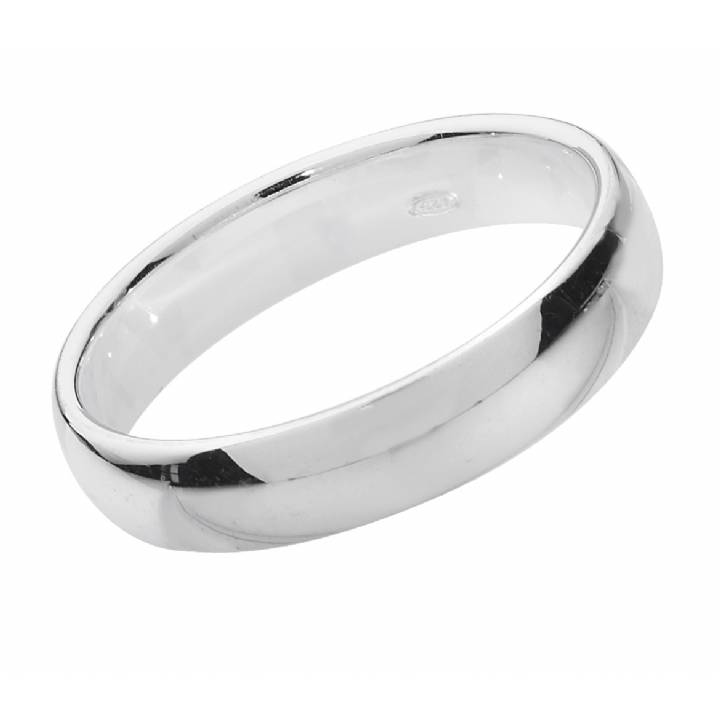New Silver 4mm Plain Court Wedding Ring Size N