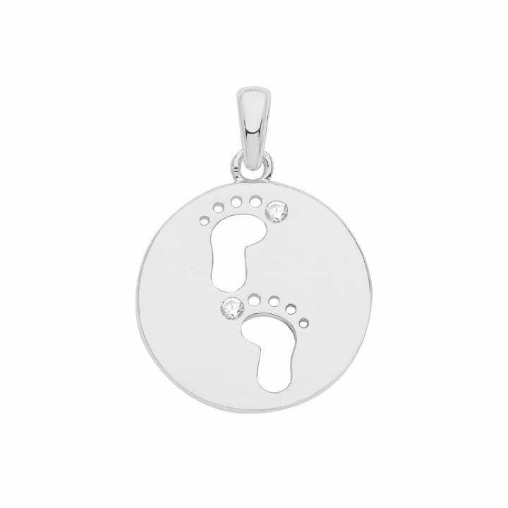 New Silver Foot Prints Disc Pendant