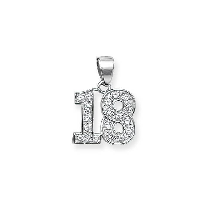 New Silver Stone Set '18' Pendant