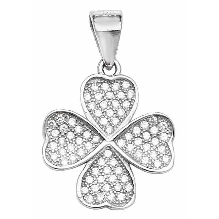 New Silver Stone Set Four Leaf Clover Pendant 1102384