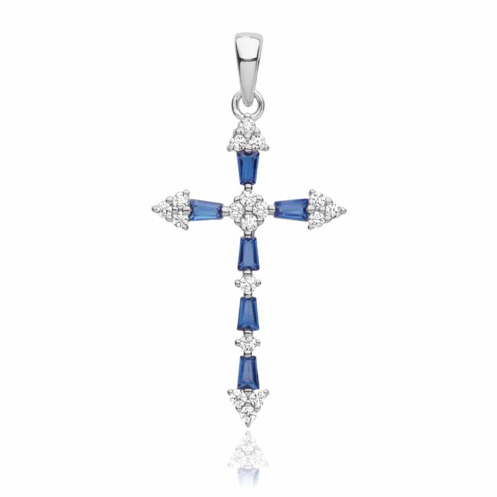 New Silver Blue & White Stone Fancy Cross Pendant 1102445