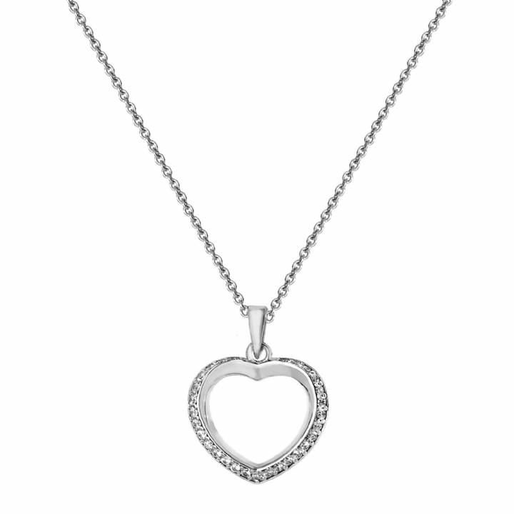 New Silver Stone Set Open Heart Pendant & Chain