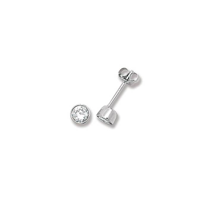 New Silver 4mm Rub Over Stone Set Stud Earrings 1105160