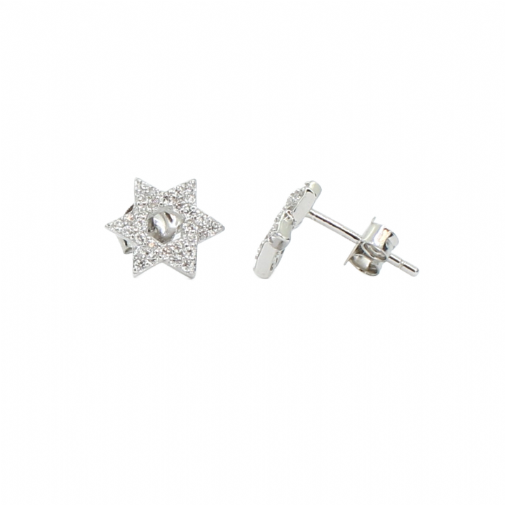 New Silver Stone Set Star Stud Earrings 1105517