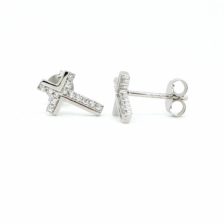 New Silver Plain & Stone Set Cross Stud Earrings