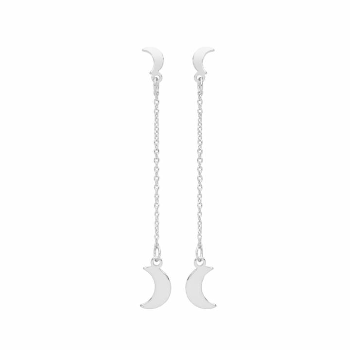 New Silver Half Moon Long Drop Earrings