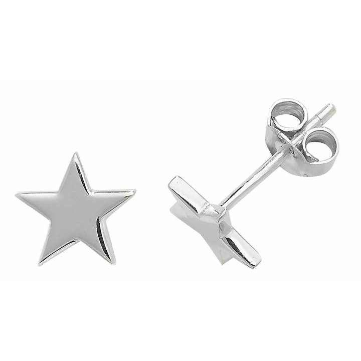 New Silver Plain Star Stud Earrings