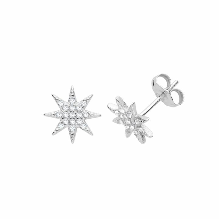 New Silver Stone Set Star Stud Earrings