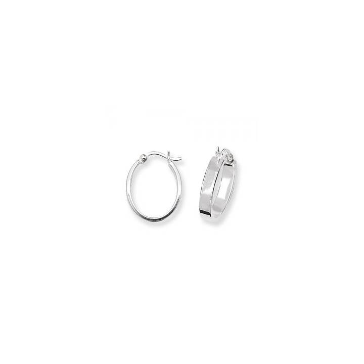 New Silver Flat Oval Plain Hoop Earrings