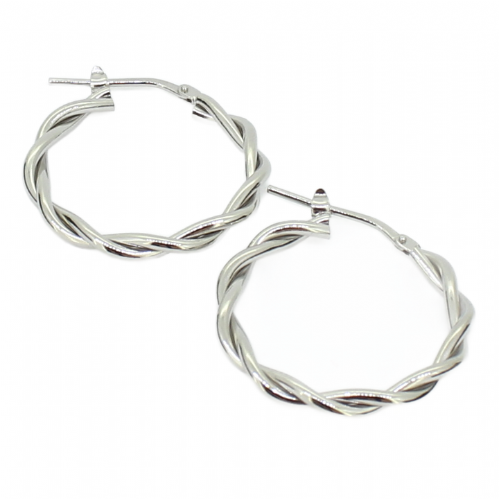 New Silver Medium Plain Twisted Hoop Earrings 20mm