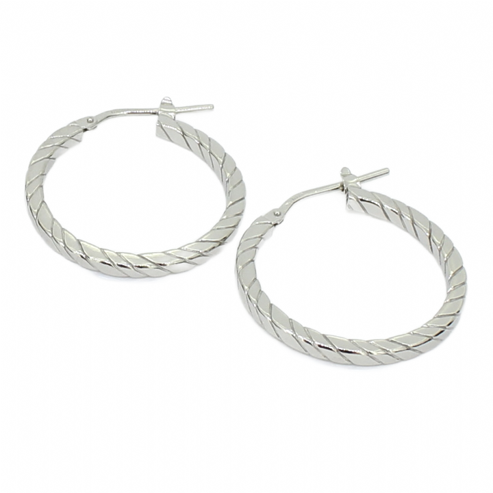 New Silver Medium Lined Hoop Earrings 20mm