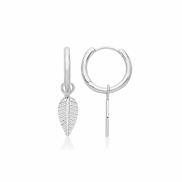 New Silver Small Hoop With Leaf Drop Earrings 1105534