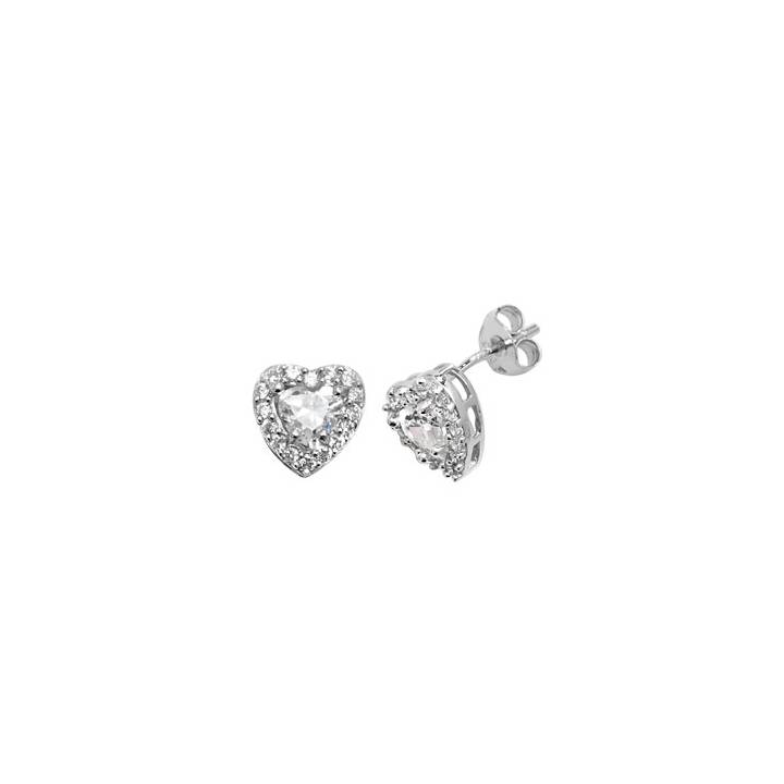 New Silver Stone Set Heart Cluster Stud Earrings