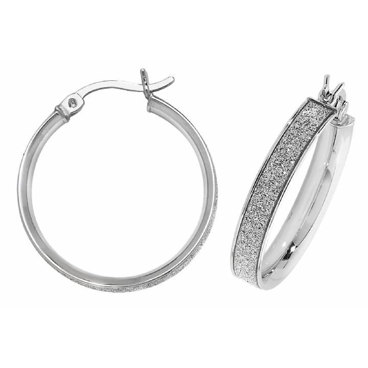 New Silver Medium Sparkle Hoop Earrings 20mm