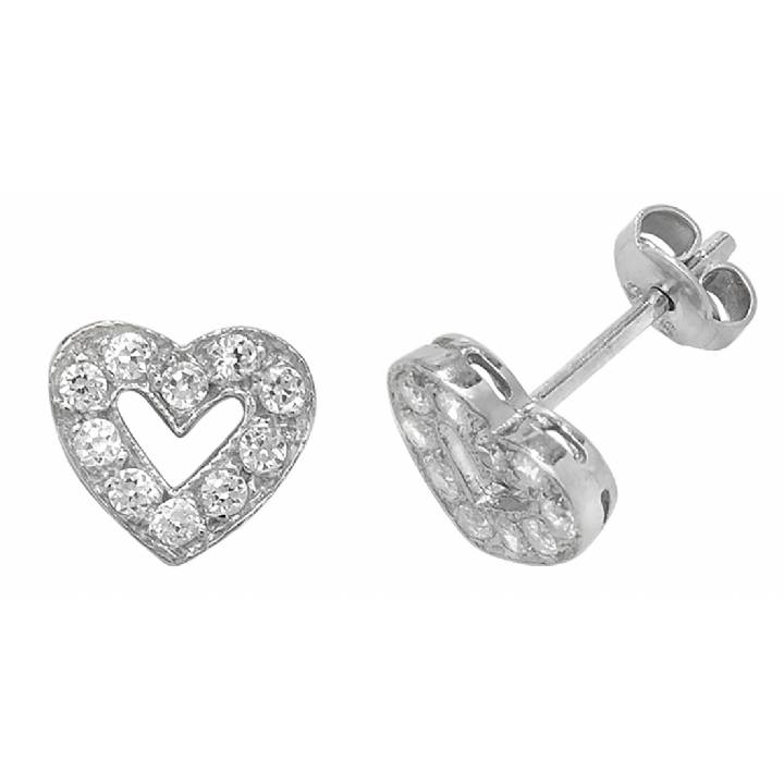New Silver Stone Open Heart Stud Earrings 1105453