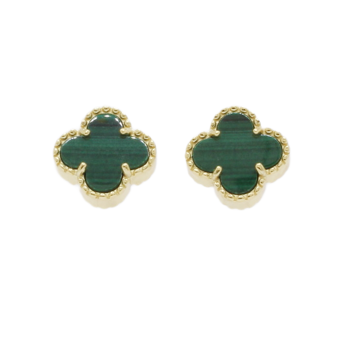 New Silver Gold Plated Green Stone Stud Earrings