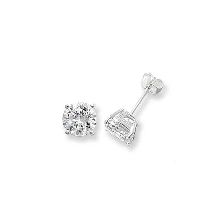 New Silver 8mm White Stone Set Stud Earrings