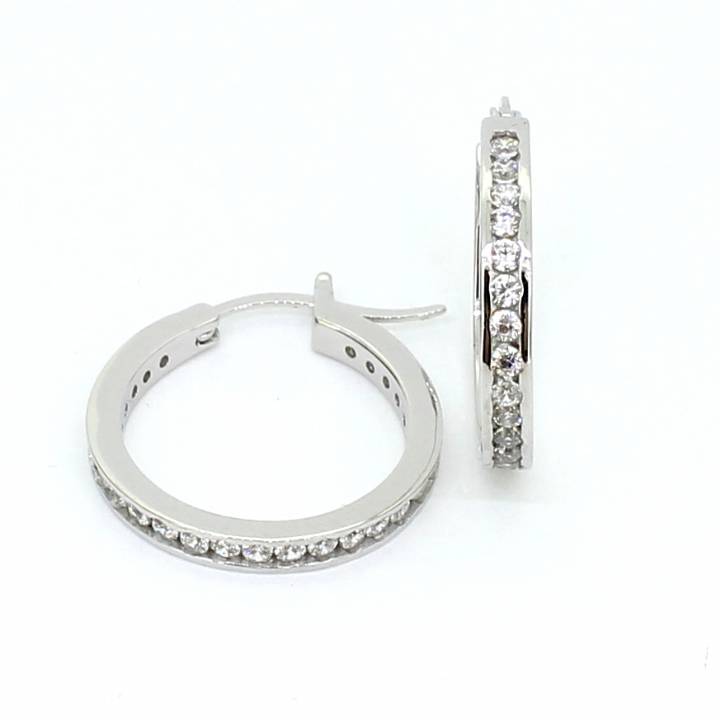 New Silver Stone Set Hoop Earrings