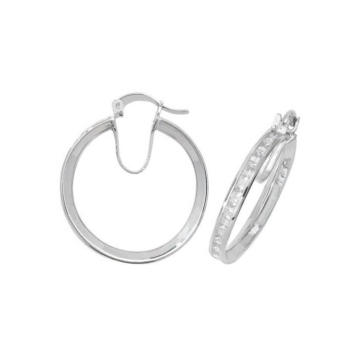 Sterling Silver Stone Set Princess Cut Hoop Earrings