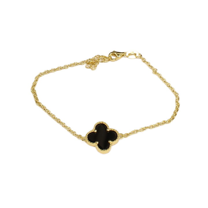 New Gold Plated Silver Black Clover Bracelet