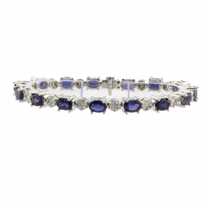 Pre-Owned 9ct White Gold Diamond & Iolite Line Bracelet 1607809