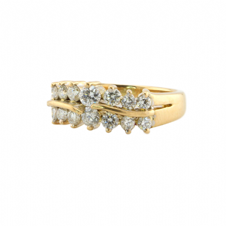 Pre-Owned 18ct Yellow Gold 2 Row Diamond Ring 0.97ct Total