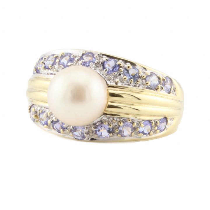 Pre-Owned 9ct Yellow Gold Pearl & Tanzanite Ring 1507292