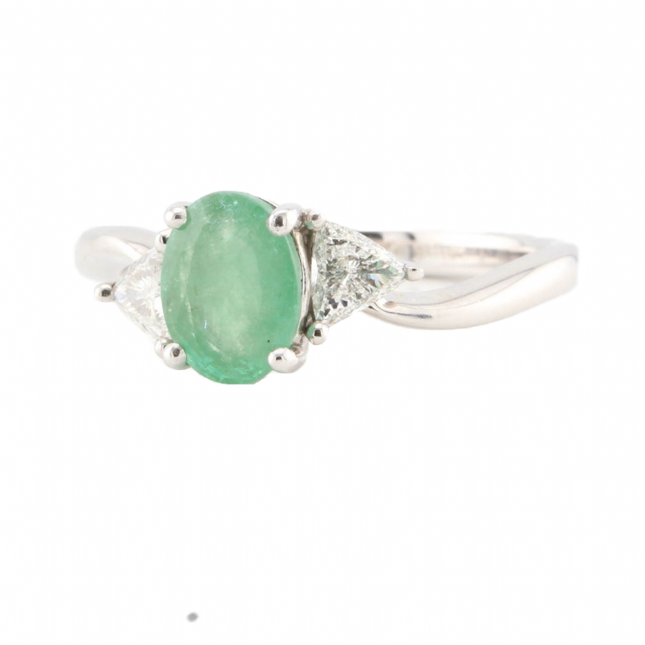 Pre-Owned 18ct White Gold Diamond & Emerald Ring Total  0.50ct 1609097