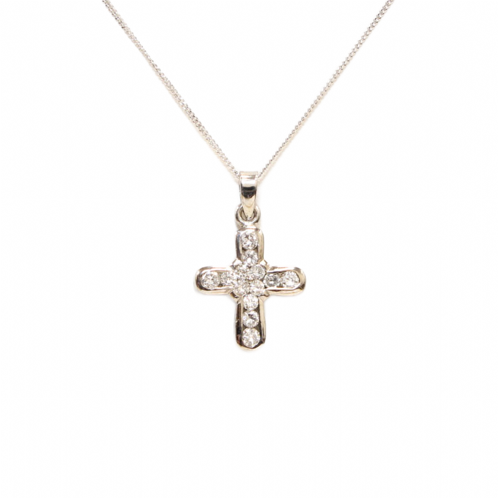 Pre-Owned 14ct White Gold Diamond Cross Pendant Total 0.50ct