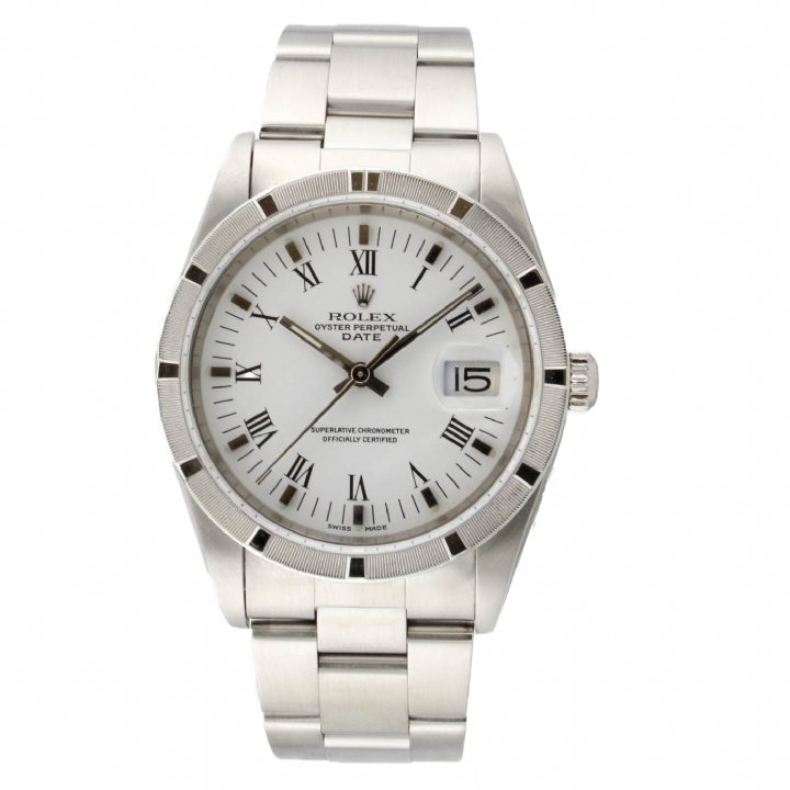 Pre-Owned 34mm Rolex Date Watch, White Dial, 15210