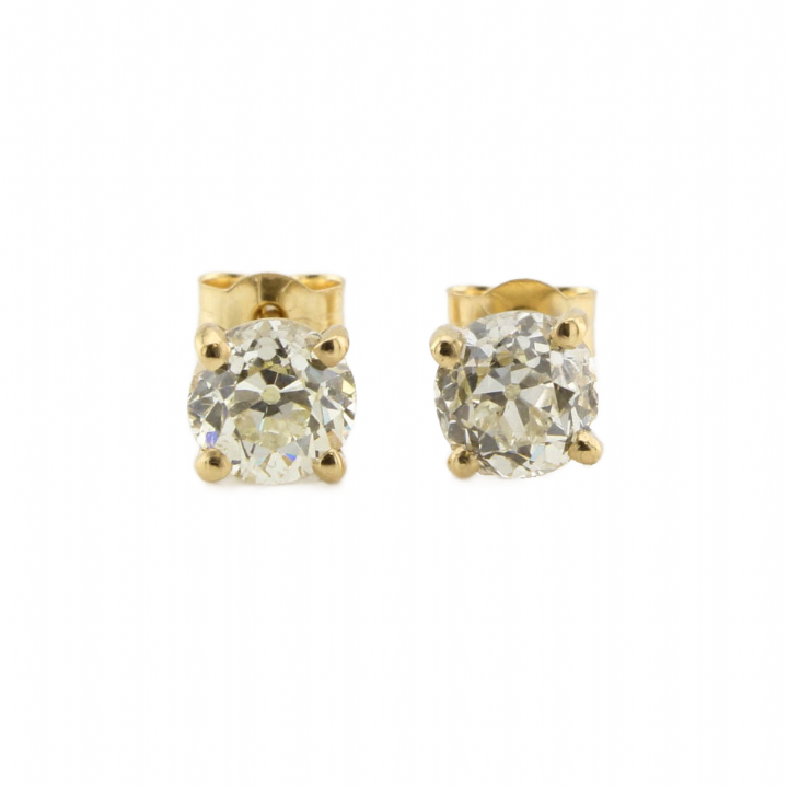Pre-Owned 18ct Gold Diamond Solitaire Earrings Total  1.70ct
