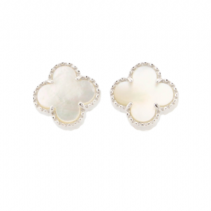 New Silver Mother-Of-Pearl Clover Stud Earrings 1105563