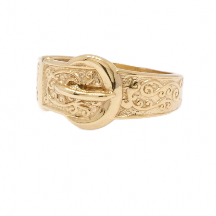 Pre-Owned 9ct Yellow Gold Engraved Buckle Ring