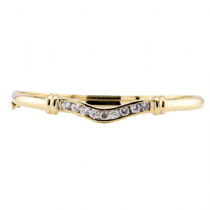 Pre-Owned 9ct Yellow Gold Stone Set Wave Bangle 1504031