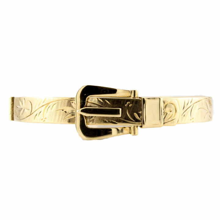 Pre-Owned 9ct Yellow Gold Engraved Buckle Bangle