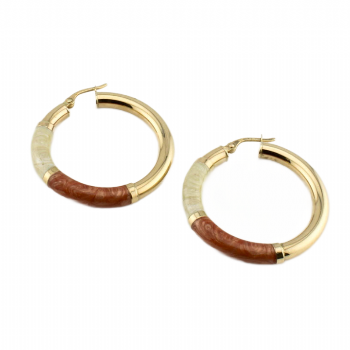 Pre-Owned 9ct Yellow Gold Hollow  Enamel Hoop Earrings 1513329