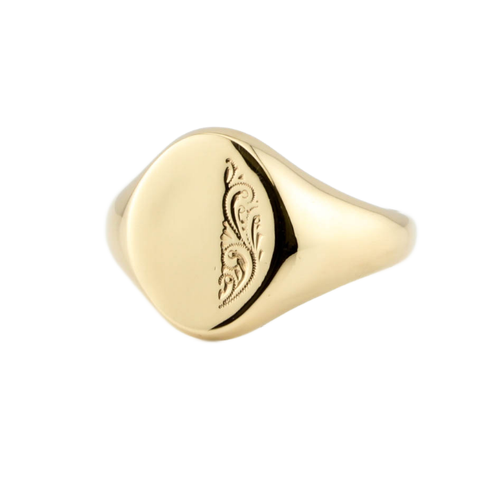 Pre-Owned 9ct Yellow Gold Half Engraved Signet Ring 1508369