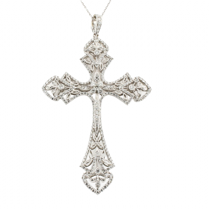 Pre-Owned 18ct White Gold Diamond Fancy Cross Pendant 1607829