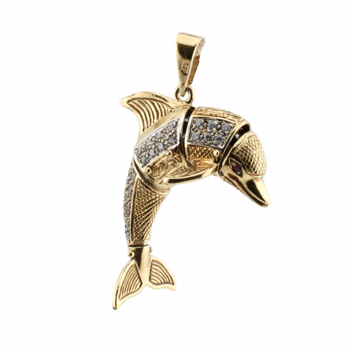 Pre-Owned 9ct Yellow Gold Stone Set Dolphin Pendant