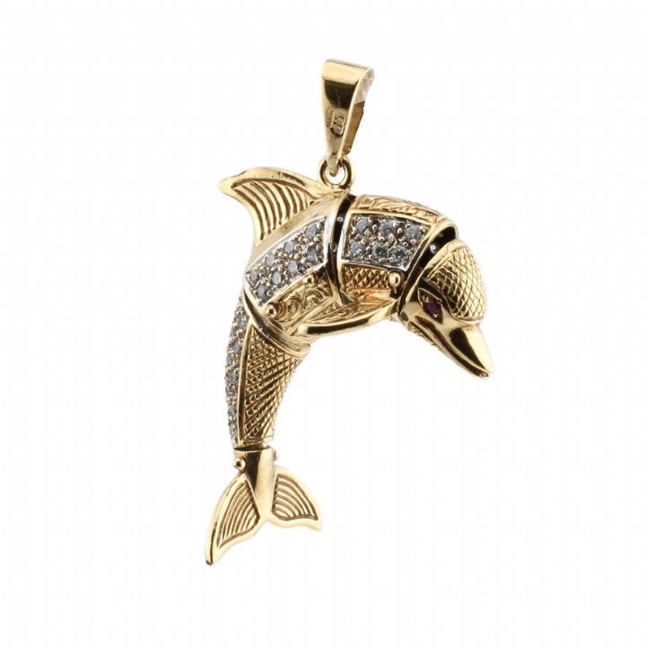 Pre-Owned 9ct Yellow Gold Stone Set Dolphin Pendant.