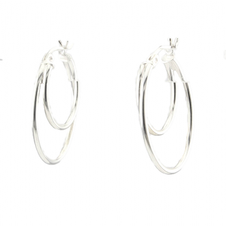 New Silver Plain Double Hoop Earrings