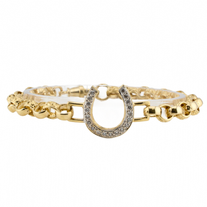 Pre-Owned 9ct Yellow Gold Stone Set Horseshoe Bracelet 7003404