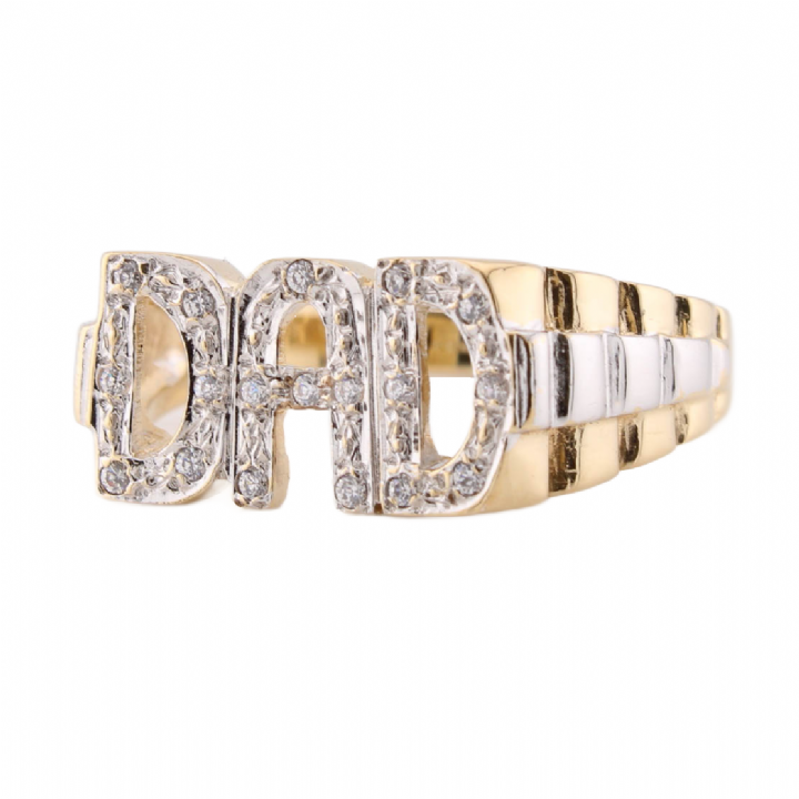 Pre-owned 9ct Yellow & White Gold Stone Set Dad Ring 1508401