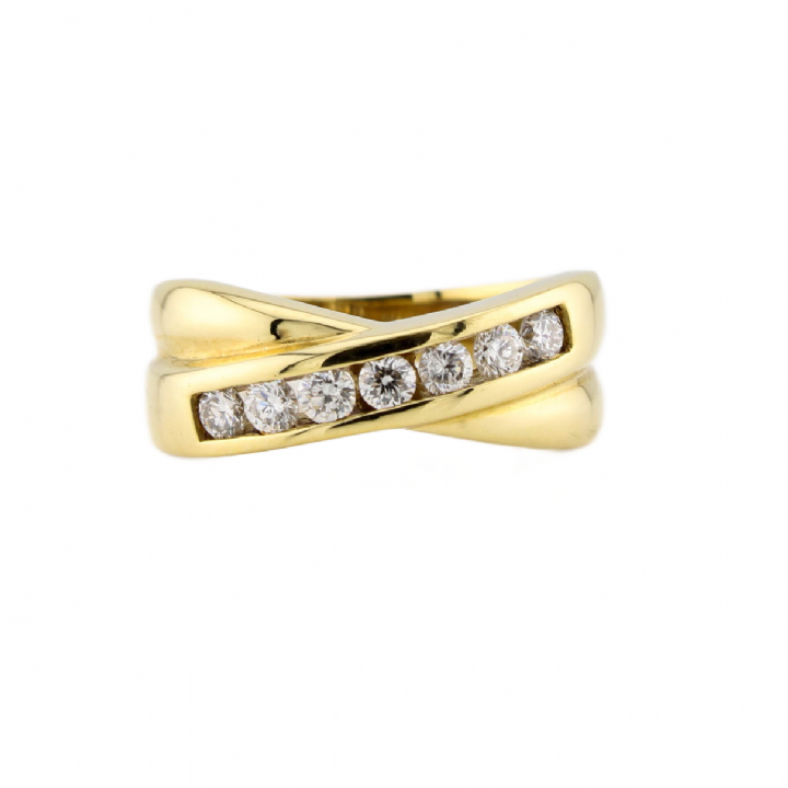 Pre-Owned 18ct Yellow Gold Diamond Cross Band Ring 0.28ct Total