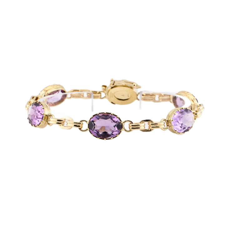 Pre-Owned 9ct Yellow Gold Amethyst Bracelet
