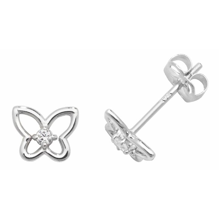 New Silver Stone Set Butterfly Stud Earrings 0216333